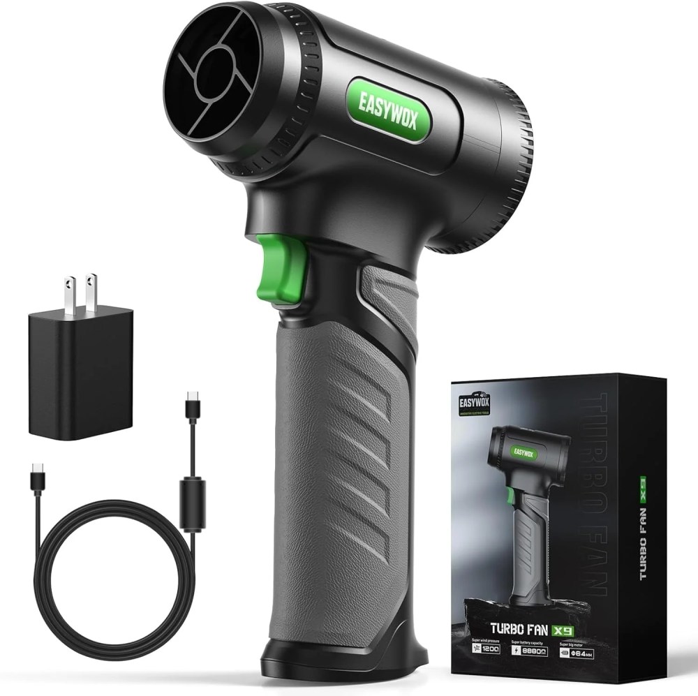 Cordless Leaf Blower,756W Turbo Air Blower with 1200G Wind Pressure,USB-C Rechargeable,Lightweight Design for Yard,Patio,and Car Drying