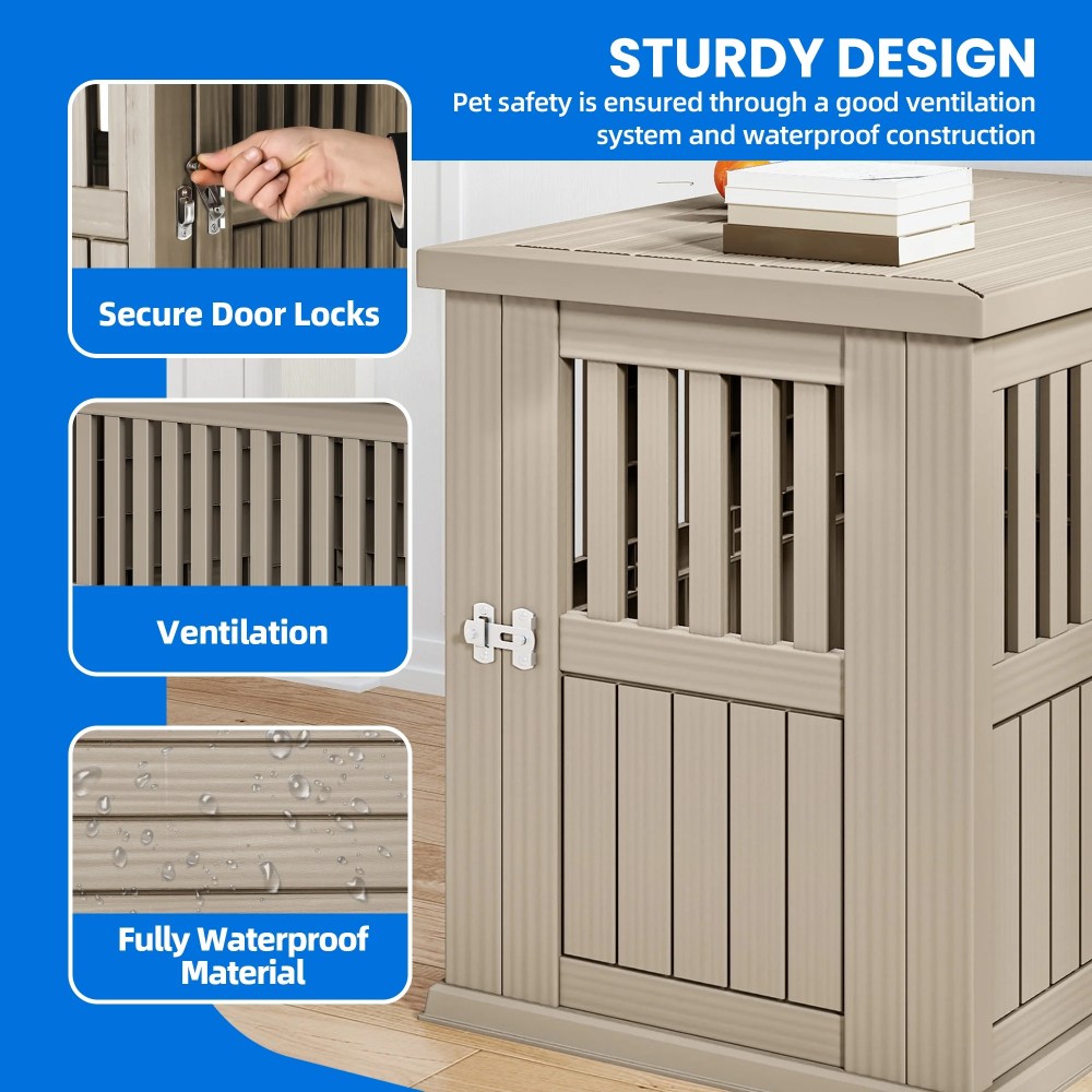 Dextrus Pet Dog Crate Furniture End Table, Waterproof Indoor Kennel for Small to Medium Dogs, Brown - Image 4