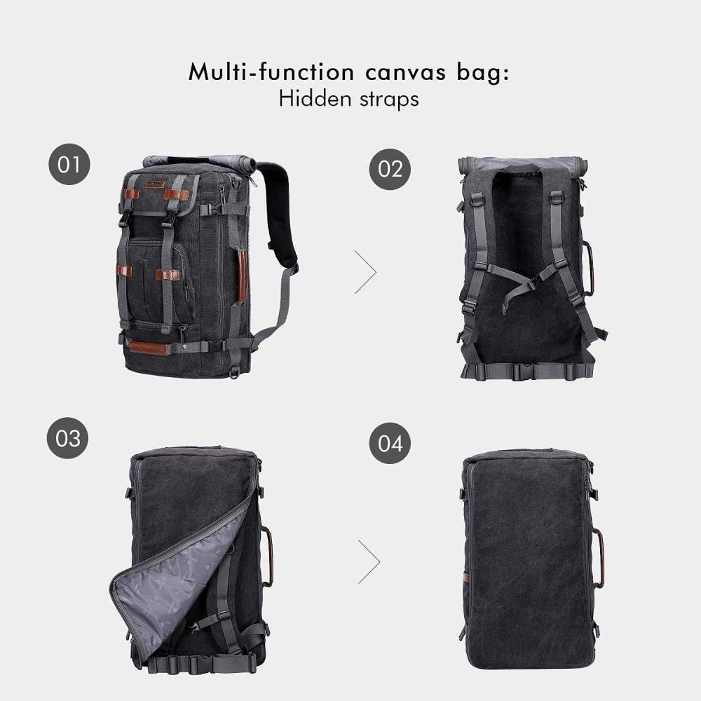 WITZMAN Travel Backpack for Men Large Canvas Backpack Luggage Carry on Duffel Bag A519-1 Black - Image 4