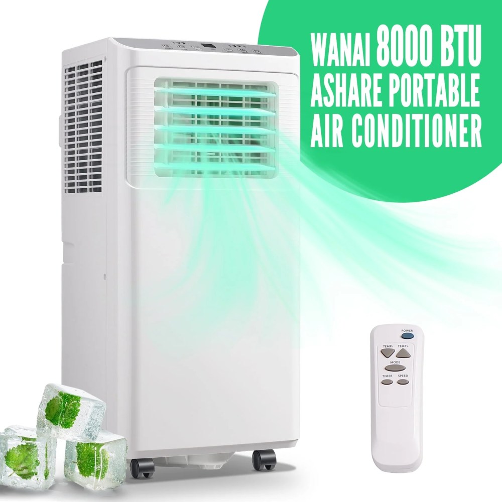 WANAI 4400 BTU SACC (8000 BTU ASHARE) Portable Air Conditioner,Covers up to 250 Sq. Ft,Small AC Unit with 3-in-1 Mode & Remote Control & Window Kit,White