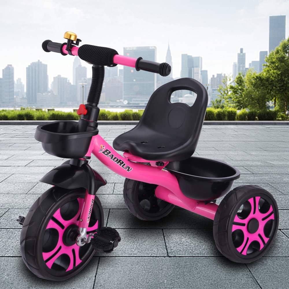 Myriann Pink Toddler Tricycle with Two Baskets and Bell