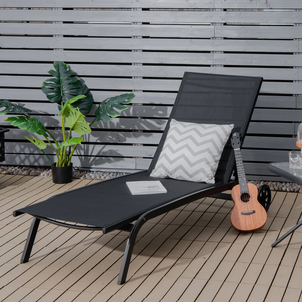 Costway Outdoor Adjustable Chaise Lounge Patio 6-Position Recliner with Wheels Black