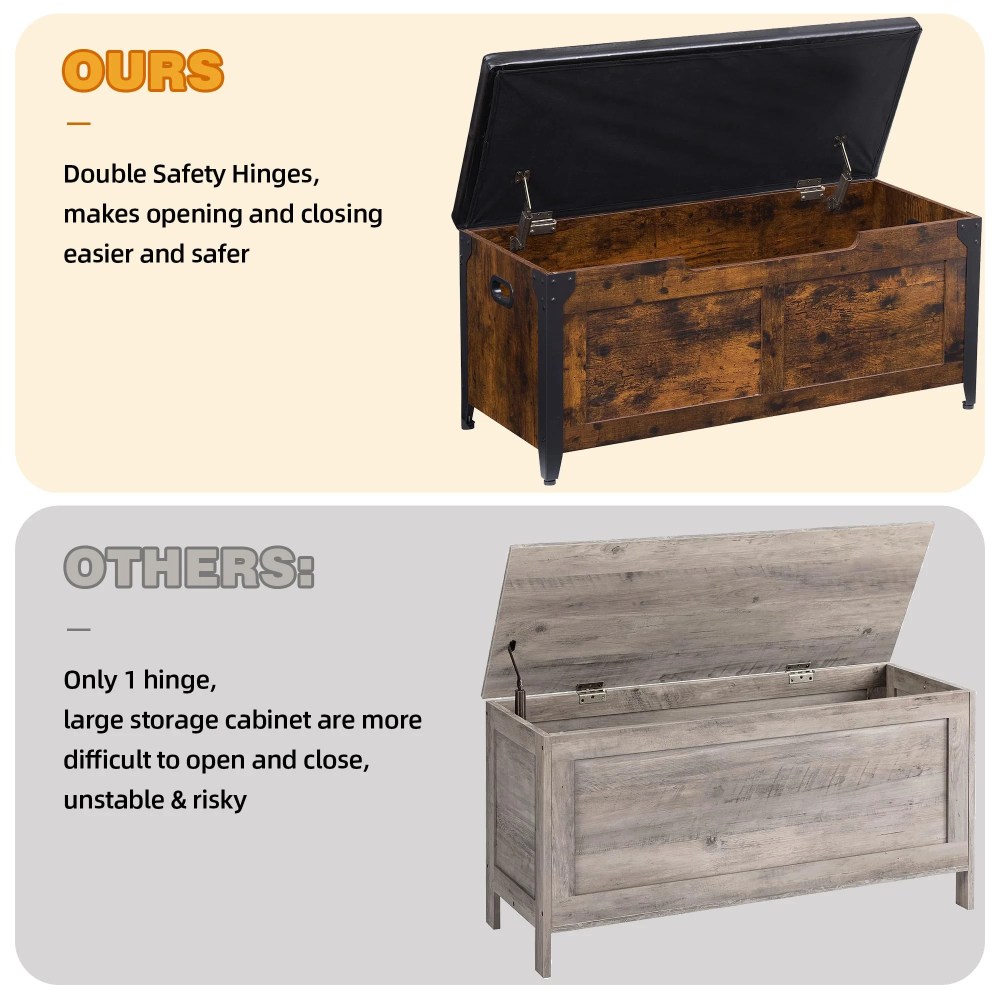 2024 New Wooden Storage Chest Bench, Leather Entryway Shoes Bench with Flip Top Storage Chest,Lift Top Storage Trunk with 2 Safety Hinges for Living Room Bedroom Entryway - Image 2