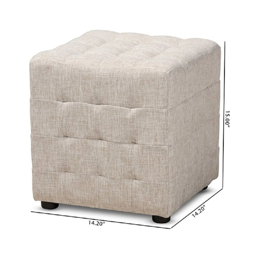 Baxton Studio Elladio Modern and Contemporary Beige Fabric Upholstered Tufted Cube Ottoman Set of 2 - Image 2
