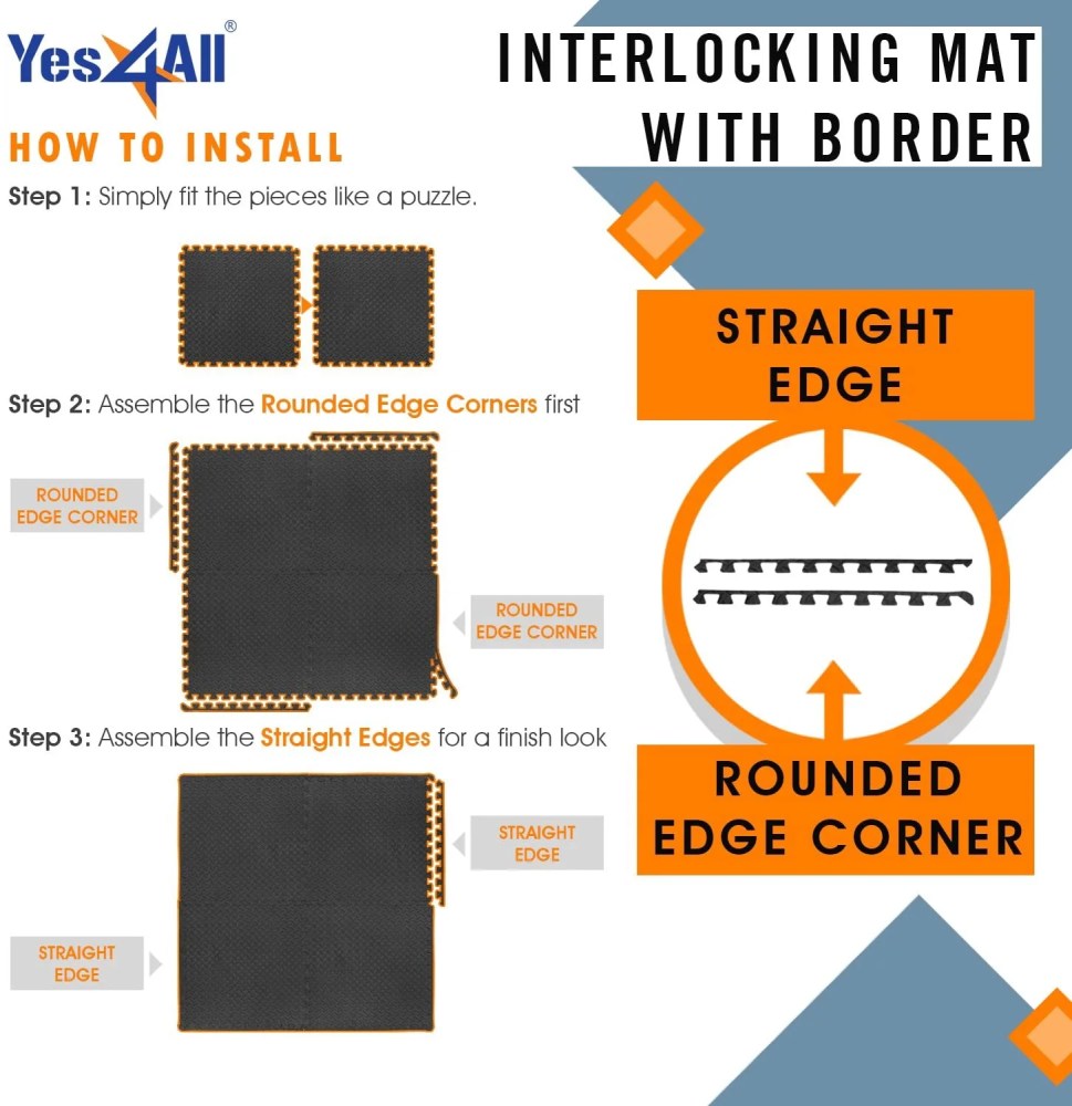 Yes4All 30 pcs Interlocking Exercise Foam Mats, Cover 120 sqft, 3/8 inch, Black Color - Image 5