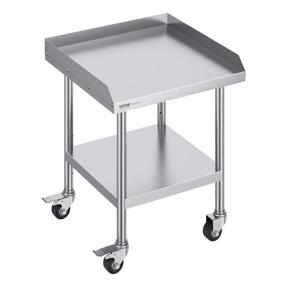VEVOR Stainless Steel Work Table,24 x 24 x 30 Inch Commercial Food Prep Worktable with 4 Wheels,Casters,3-Sided Backsplash Heavy Duty Prep Worktable,Metal Work Table for Restaurant Home Hotel