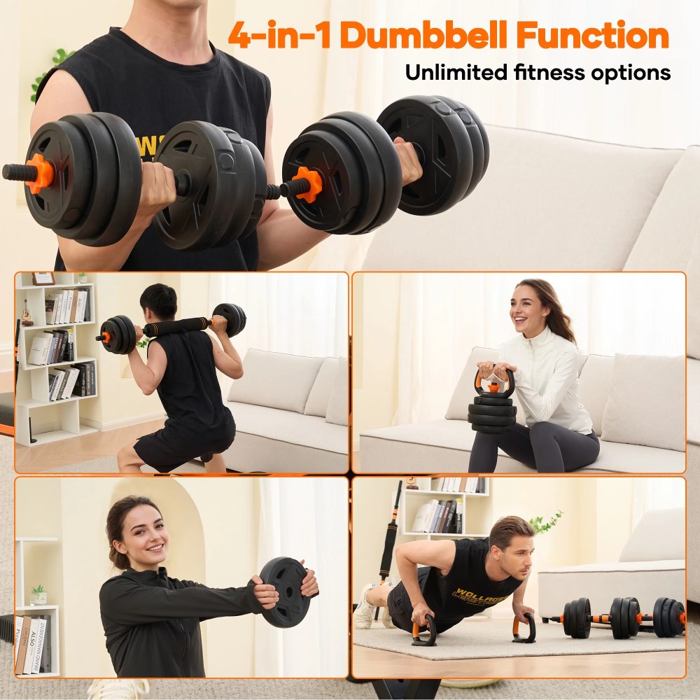 Naipo 44lb Adjustable Dumbbell Set 4 In 1 To Kettlebell Barbell and Push Up Stand Home Gym Weights Dumbbells for Beginners Youth Women Space Saving Workout Equipment - Image 9