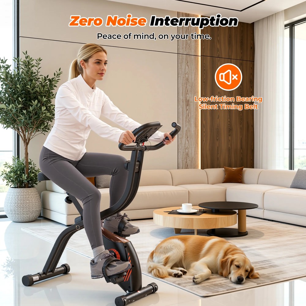 Naipo Exercise Bike Indoor 16 Level Magnetic Resistance Folding Stationary Bike with 265lbs Capacity Adjustable Seat Height Orange Color for Space Saving Home Use - Image 3