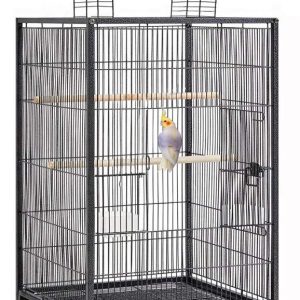 Deluxe Sturdy Wrought Iron Open Top Standing Parrot Parakeet Cockatiel Cockatoo Cage with Rolling Stand Large Metal Bird Flight Cage for Conure Parakeet Finch