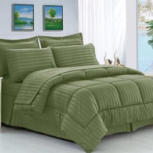Silky Soft Dobby Stripe Bed-in-a-Bag 8-Piece Comforter Set Full/Queen Sage