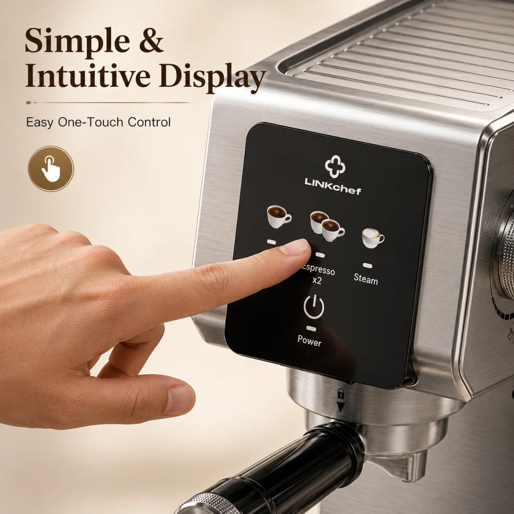 LINKChef 20-Bar Espresso Machine with Automatic Steam Wand,1300W Professional Espresso Maker,40 oz Removable Water Tank,Single & Double Shot - Image 4