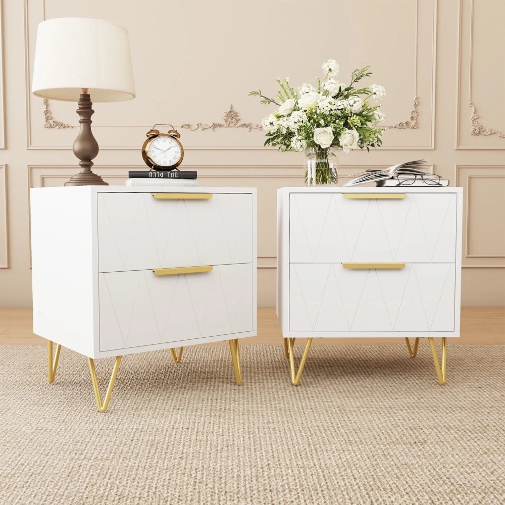 Behost Night Stand Set of 2,Modern White Small Dresser with 2 Drawers , Bedside Table End Table for Bedroom,Closet,Entryway,College Dorm