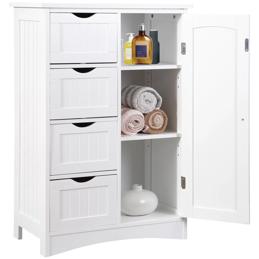 ZENSTYLE Bathroom Floor Cabinet Kitchen Organization 4 Drawers W/3 Tiers Side Space,White - Image 8