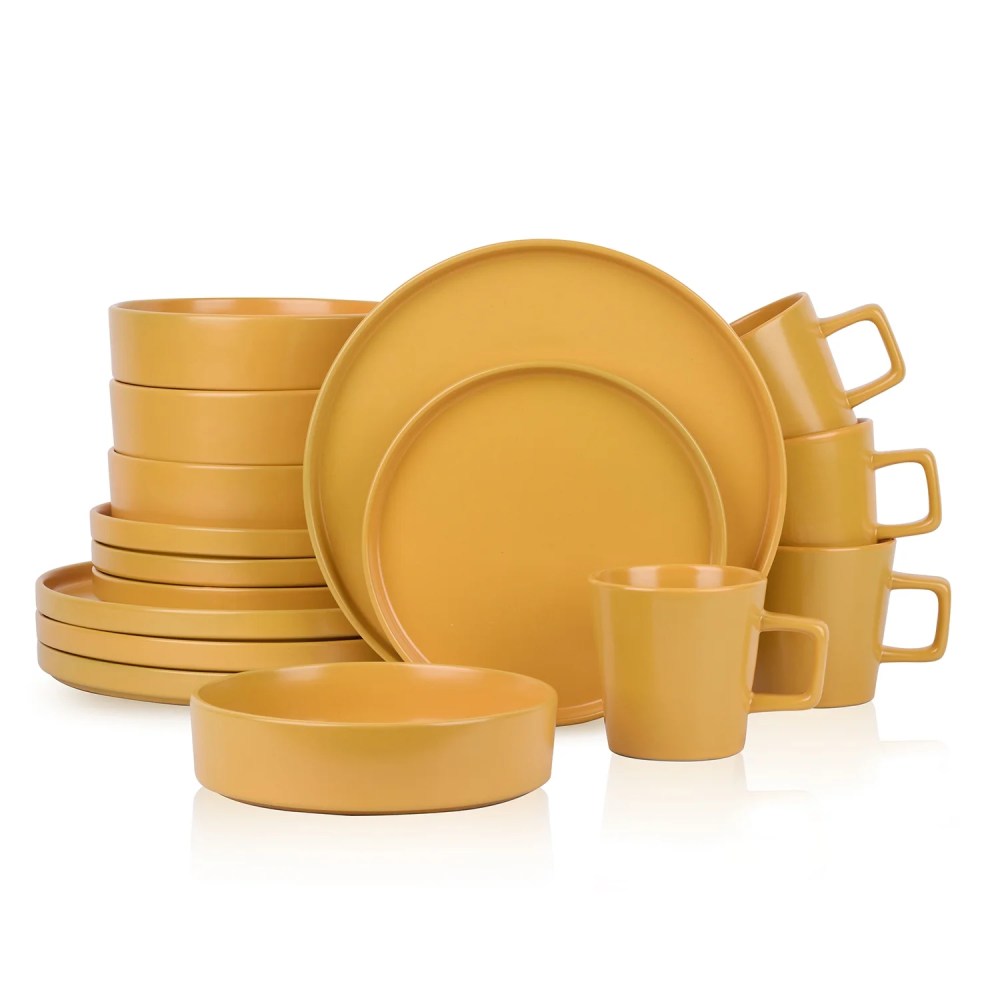 Stone  Lain Cleo Stoneware Collection Dinnerware Set, 16-Piece Service for 4, Yellow