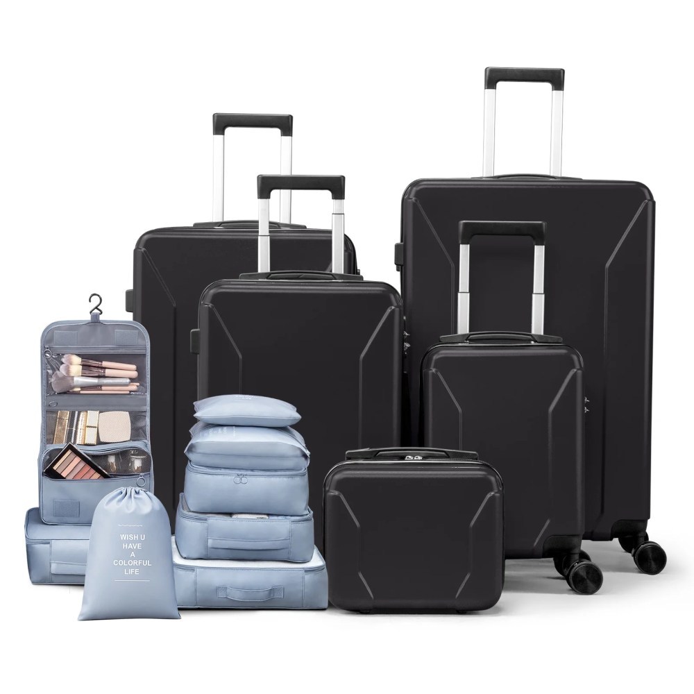 Zimtown 5-Piece Luggage Set with 8 Packing Cubes,Hard Shell Suitcase Set with Spinner Wheels Built-in TSA Lock,Black