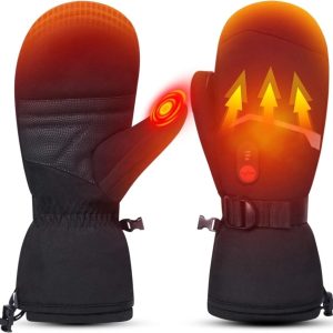 Snow Deer Heated Mittens Gloves for Men Women, Palm & Handback Heated Rechargeable Electric Ski Snow Mitts with 7.4V 2200mAh Battery for Winter Skating Camping Hunting Hiking Running