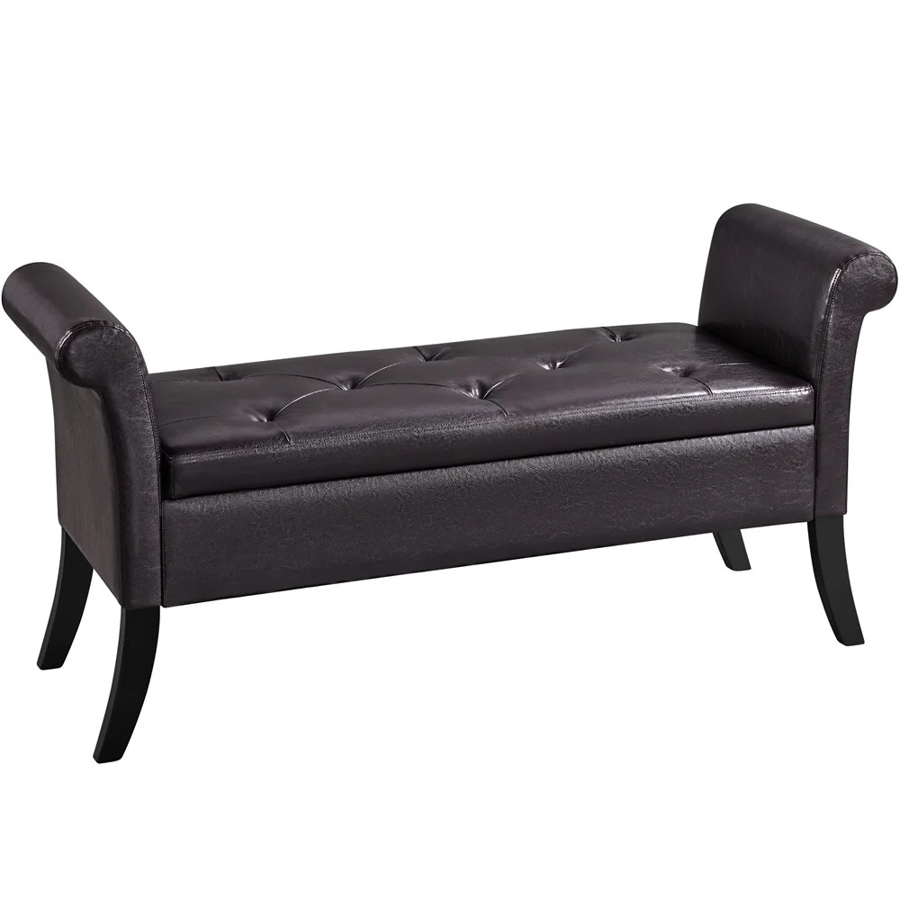 Alden Design Faux Leather Upholstered Storage Bench for Home, All Ages, Dark Brown
