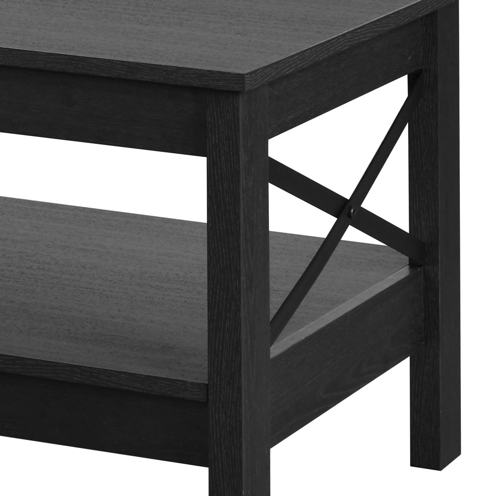Wooflex Wood Farmhouse Coffee Table with 2-Tier Open Shelf-Black-Living Room & Home Office - Image 2