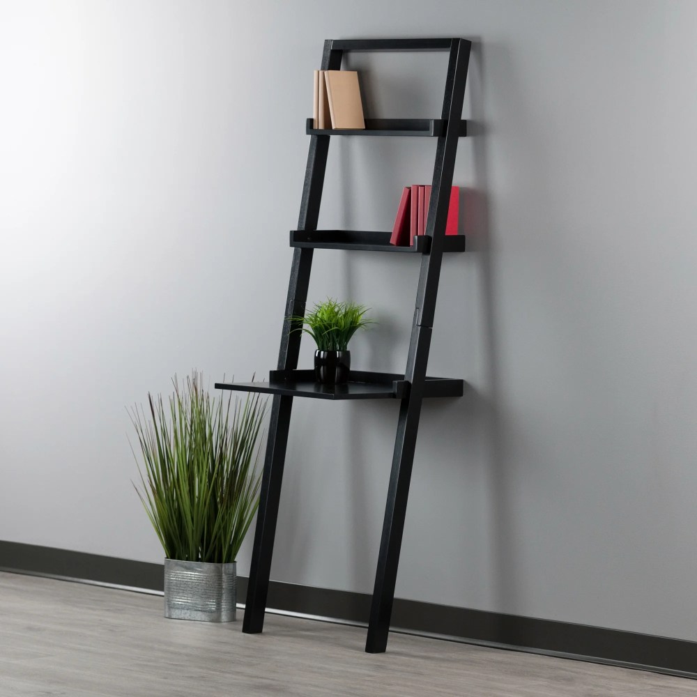 Winsome Wood Bellamy Leaning Desk with 2 Shelves,Black Finish - Image 2