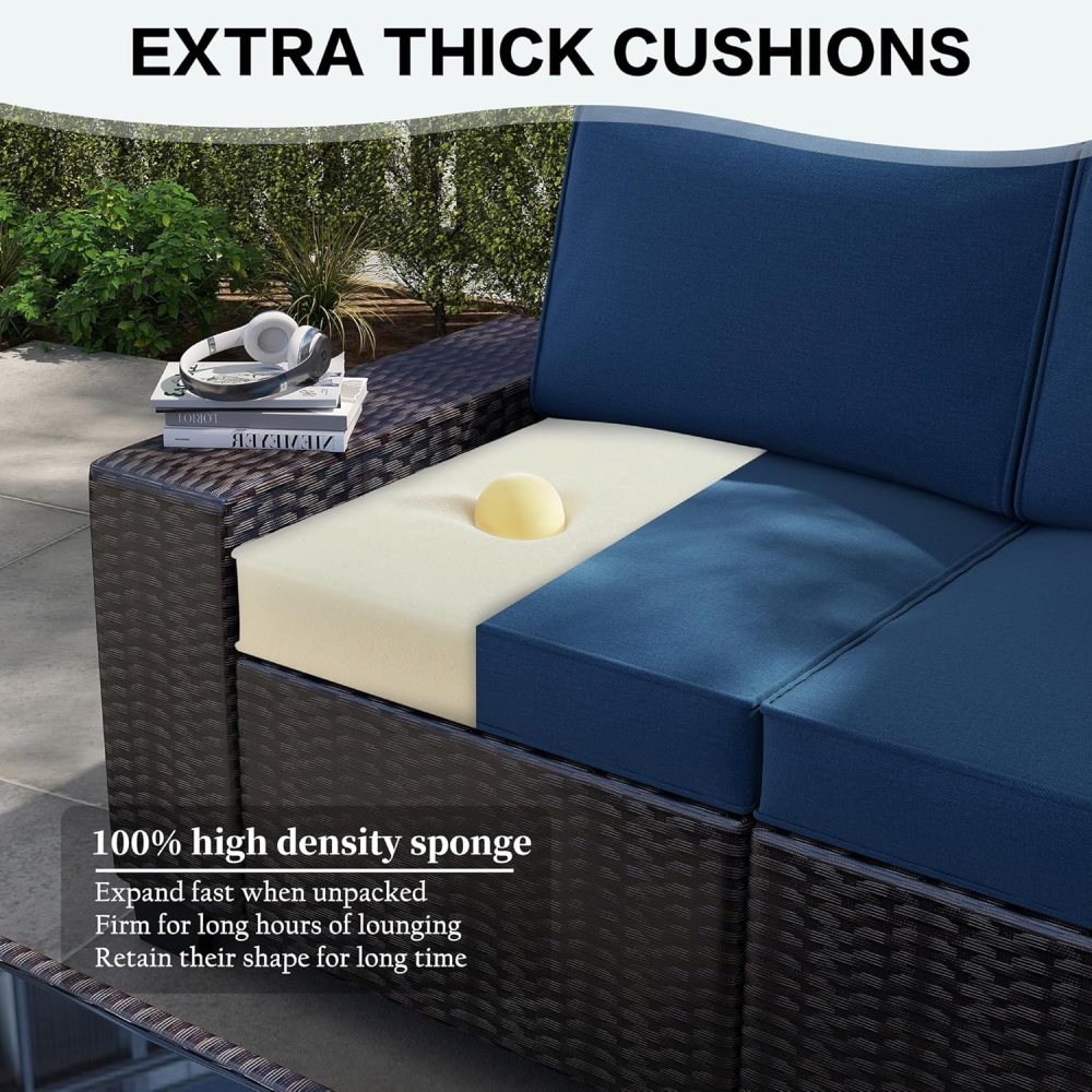 6 Pieces Patio Furniture Set,Outdoor Sectional Set of 6 w/Wide Armrest,Waterproof Wicker Conversation Set for Backyard,Deck,Lake Blue - Image 3