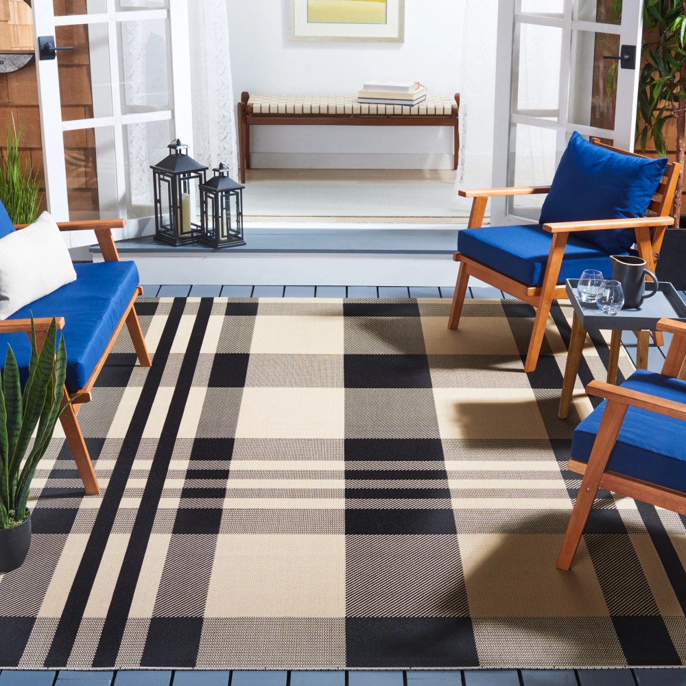 Safavieh Courtyard Benjamin Plaid Indoor/Outdoor Area Rug, Black/Bone, 6'7" x 6'7" Square - Image 17