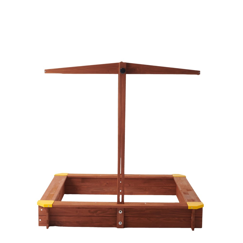 Aukfa Wooden Sandbox w/Adjustable Canopy & Cover for Kids, Brown - Image 6