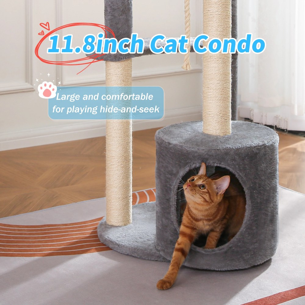 Vibrant Life Cat Tree, 47" Multi-Level Cat Tower with Scratching Posts and Large Platform, Gray - Image 5