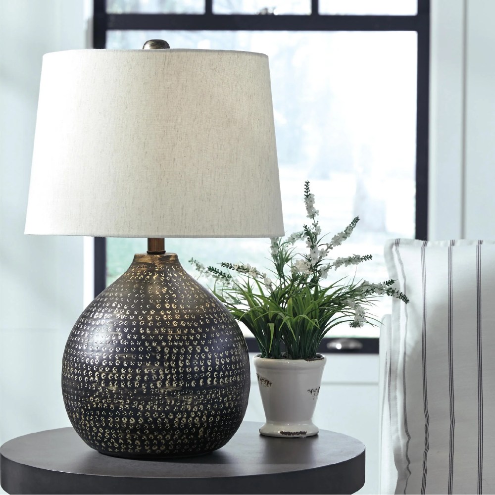 Signature Design by Ashley Maire Metal Table Lamp, Black & Gold Finish, Urban Industrial Style, 3-Way Switch