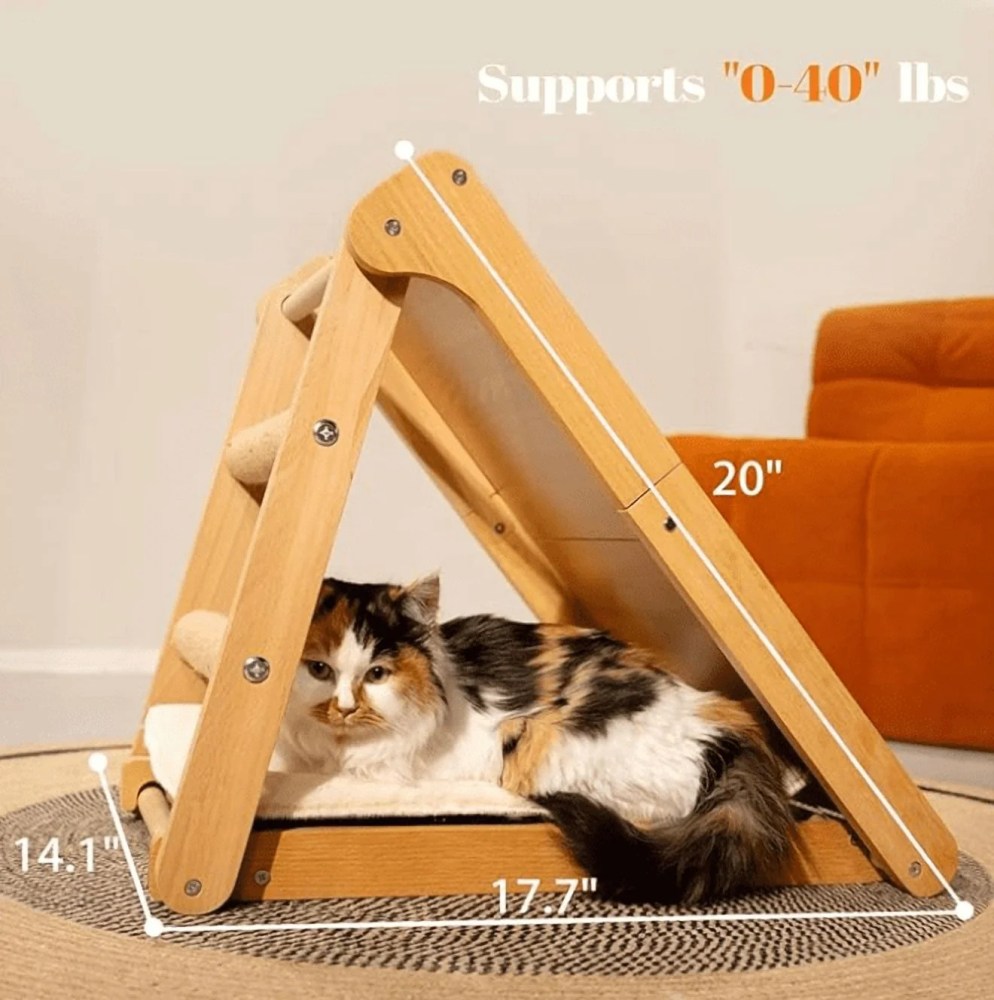 CheerPals Sisal Cat Scratcher Ramp with Cushion, 20" x 14.1" Large Foldable Scratch Board Cats Scratching Post, Wooden Pet Furniture - Image 5