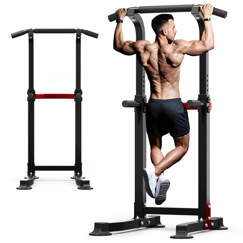 Wesfital Pull Up Bar Dip Station Power Tower Home Gym Equipment 300 lb Load Steel