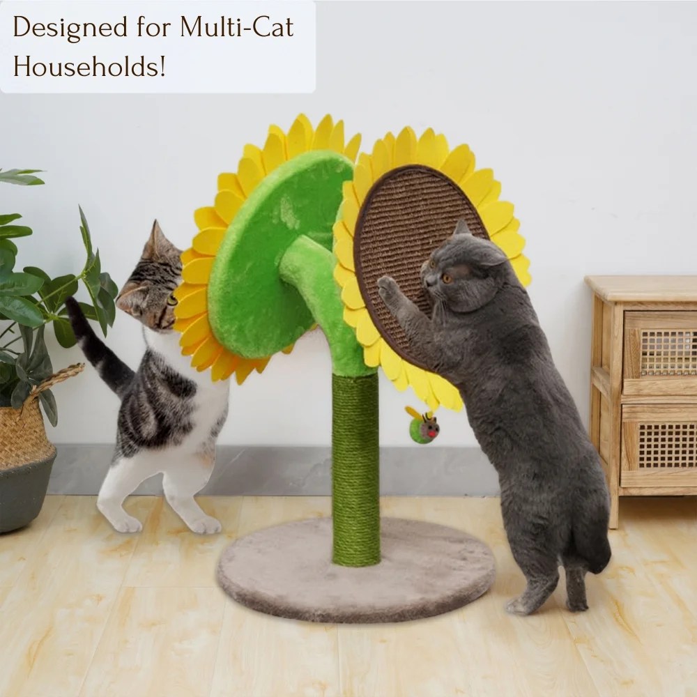 Catry 26" Sunflower Cat Scratcher with Replaceable Sisal Post, Double Jute Scratching Pads, for Multi-cat Home - Image 7