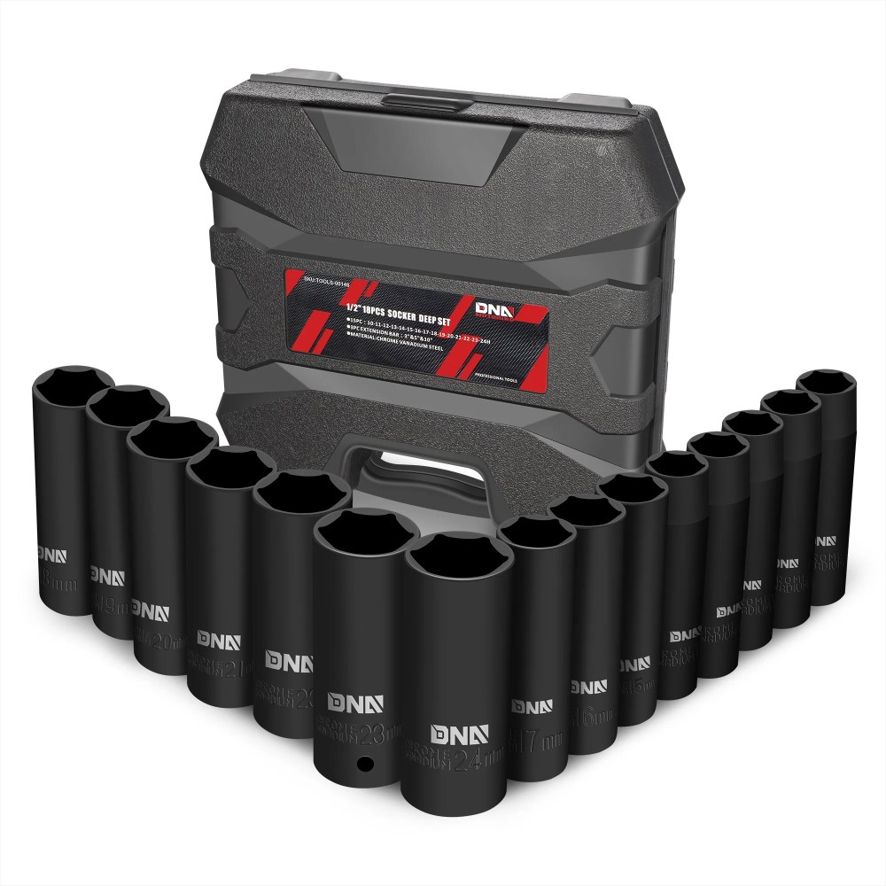 18-Pcs 1/2-Inch Drive Metric Impact Socket Set - 10-24mm,with 3" 5" 10" Extension Bar,Cr-V