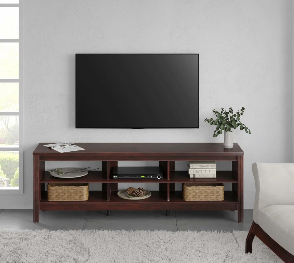 Wampat Farmhouse TV Stands for 75 inch Flat Screen Wood Media Console Storage Cabinet Entertainment Center,70 inch,Brown - Image 2