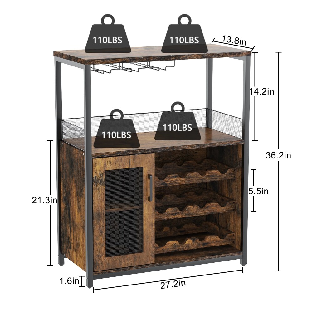 Wine Cabinet Bar Cabinet with Removable Wine Rack,Wine Cabinet and Wine Glass Bar Cabinet with Glass Rack and Mesh Door,Wine Cabinet with Reasonable Functional Partitioning - Image 2