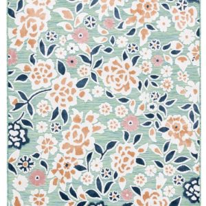 SAFAVIEH Cabana Tobias Floral Indoor/Outdoor Area Rug, Green/Navy, 5'1" x 7'6"