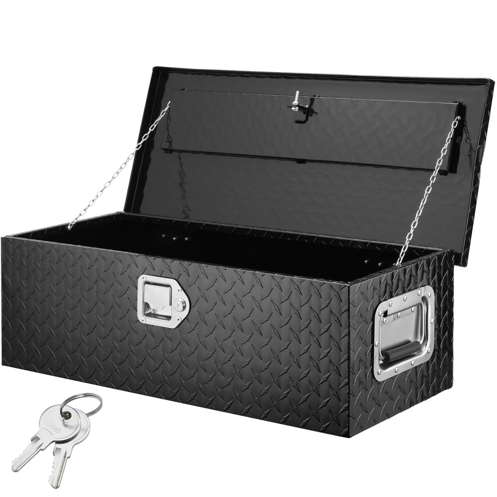VEVOR Truck Tool Box 30"x13"x9.6" Heavy Duty Aluminum Bar Tread Tool Box for Pick Up Truck Bed