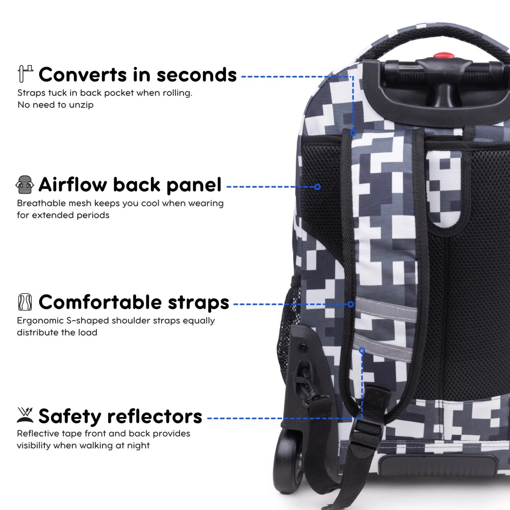 J World Unisex Sundance 20" Rolling Backpack with Laptop Sleeve for School and Travel, Camo - Image 2