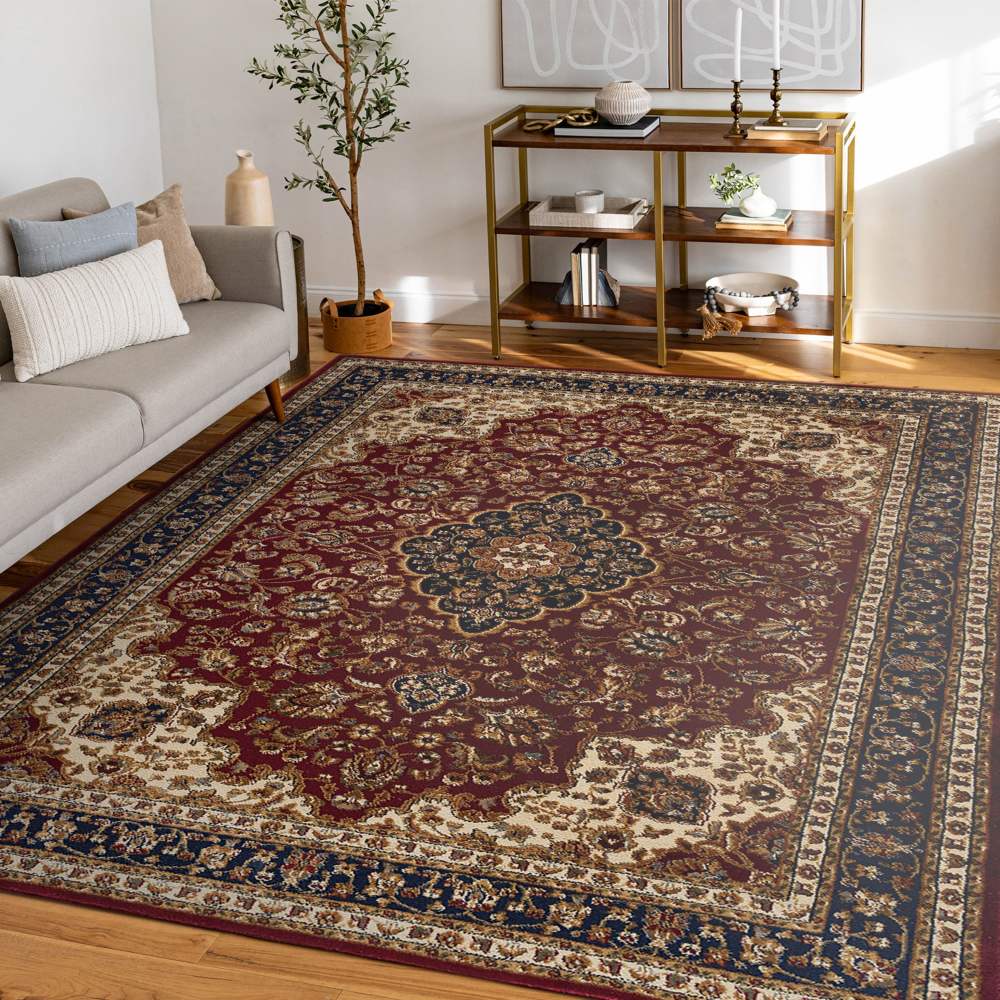 Sensation Transitional 5" x 7" Red and Beige Polypropylene Indoor Area Rug