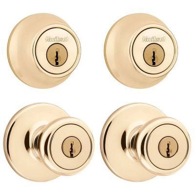Kwikset 242 Tylo Keyed Entry Knob And Sgl Cyl Deadbolt Project Pack in PB