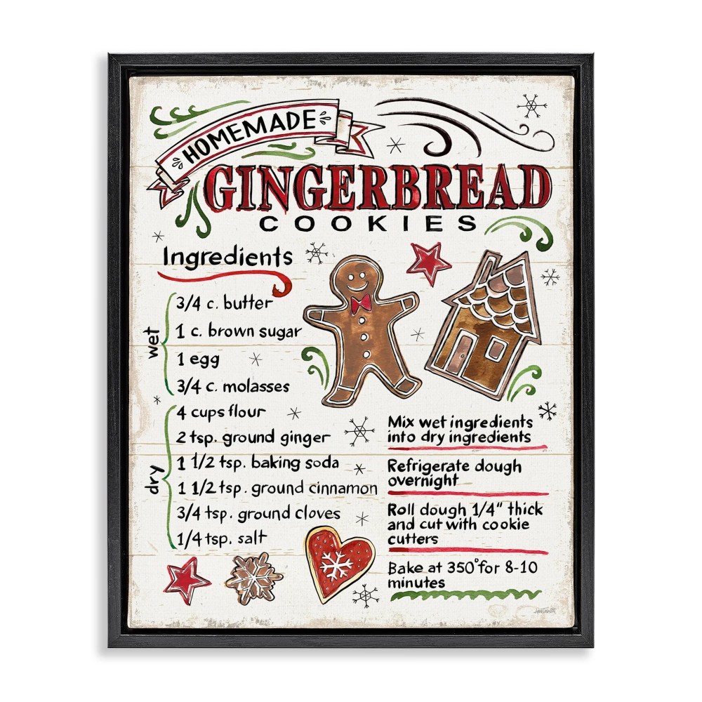 Stupell Industries Homemade Gingerbread Cookies Holiday Cooking Instructions Jet Black Framed Floating Canvas Wall Art, 1620, by Anne Tavoletti