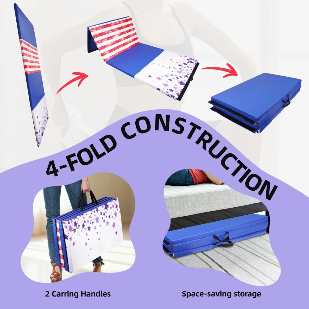 Signature Fitness 4ft x 10ft x 3in Folding Gymnastics Mat, 4-Panel Extra Thick Exercise Mat with Handles, PVC Leather EPE Foam, Multiple Colors - Image 3