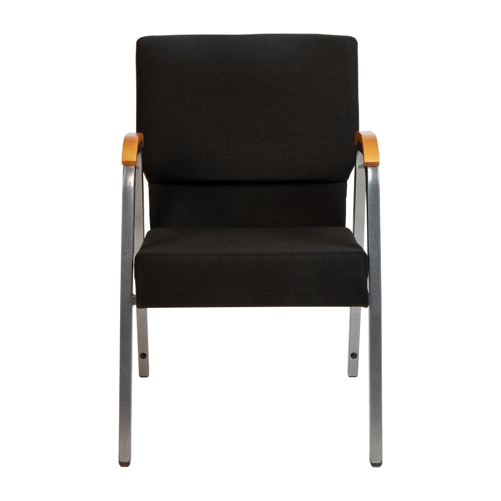 Flash Furniture HERCULES Series 21"W Stacking Wood Accent Arm Church Chair in Black Fabric - Silver Vein Frame - Image 7