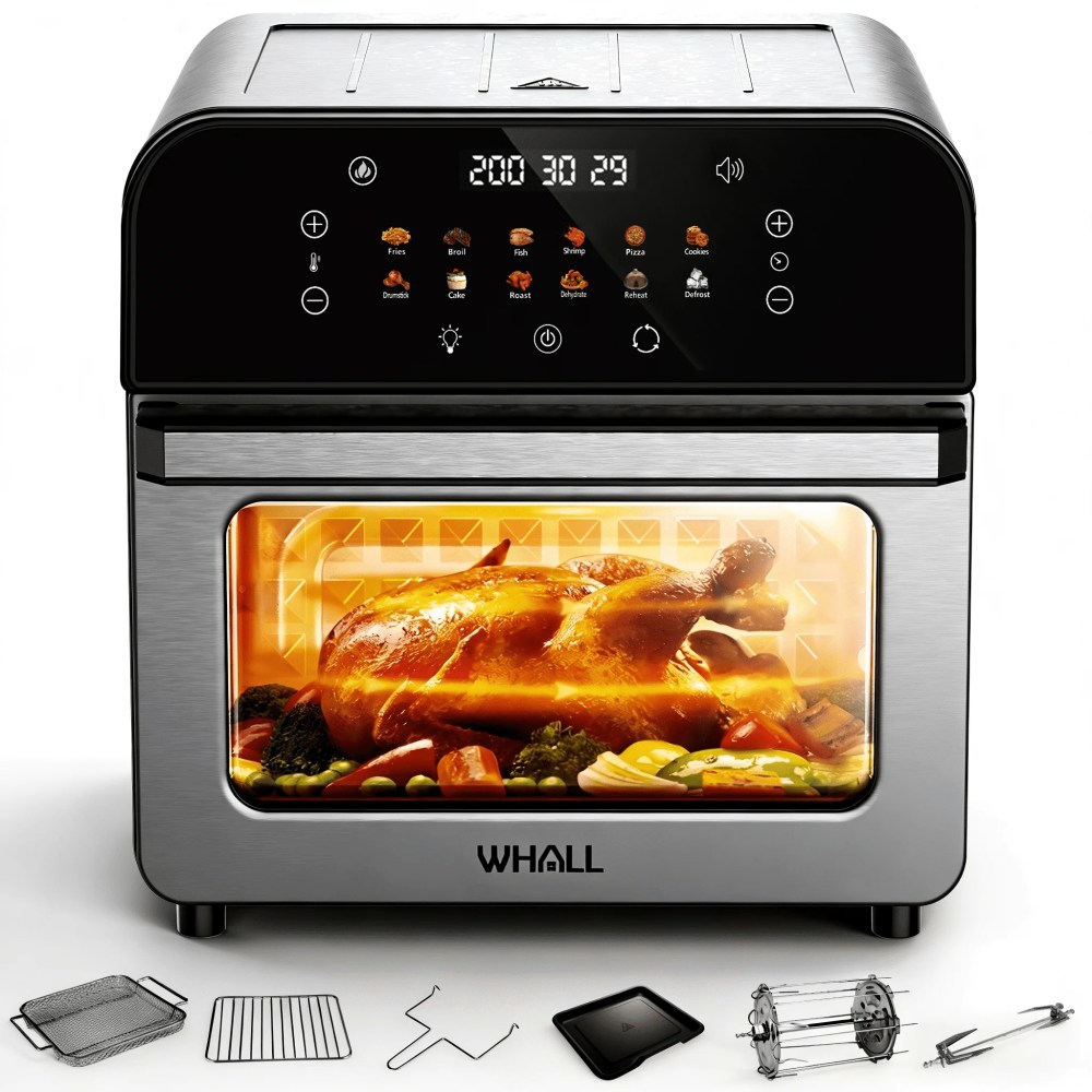 WHALL 12QT Touchscreen Air Fryer Toaster Oven,12 Pre-set Menus,Clear Window,Less Oil