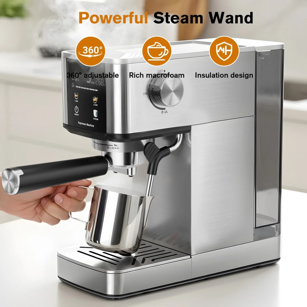 Auseo 20 Bar Coffee Maker with Color Touchscreen,Espresso Machine with Milk Frother Steam Wand,1.4L Removable Water Tank,Capsules Compatible & Ground Coffee,Silver. - Image 7