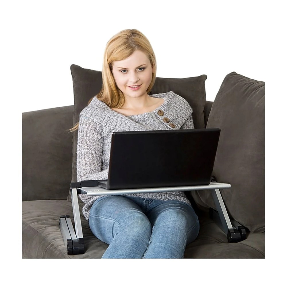 Adjustable Laptop Cooling Stand with Dual Fans & USB Ports-WorkEZ Executive Foldable Aluminum Laptop Desk for Bed, Couch & Office, Ergonomic Riser for Laptops up to 17" - Image 8
