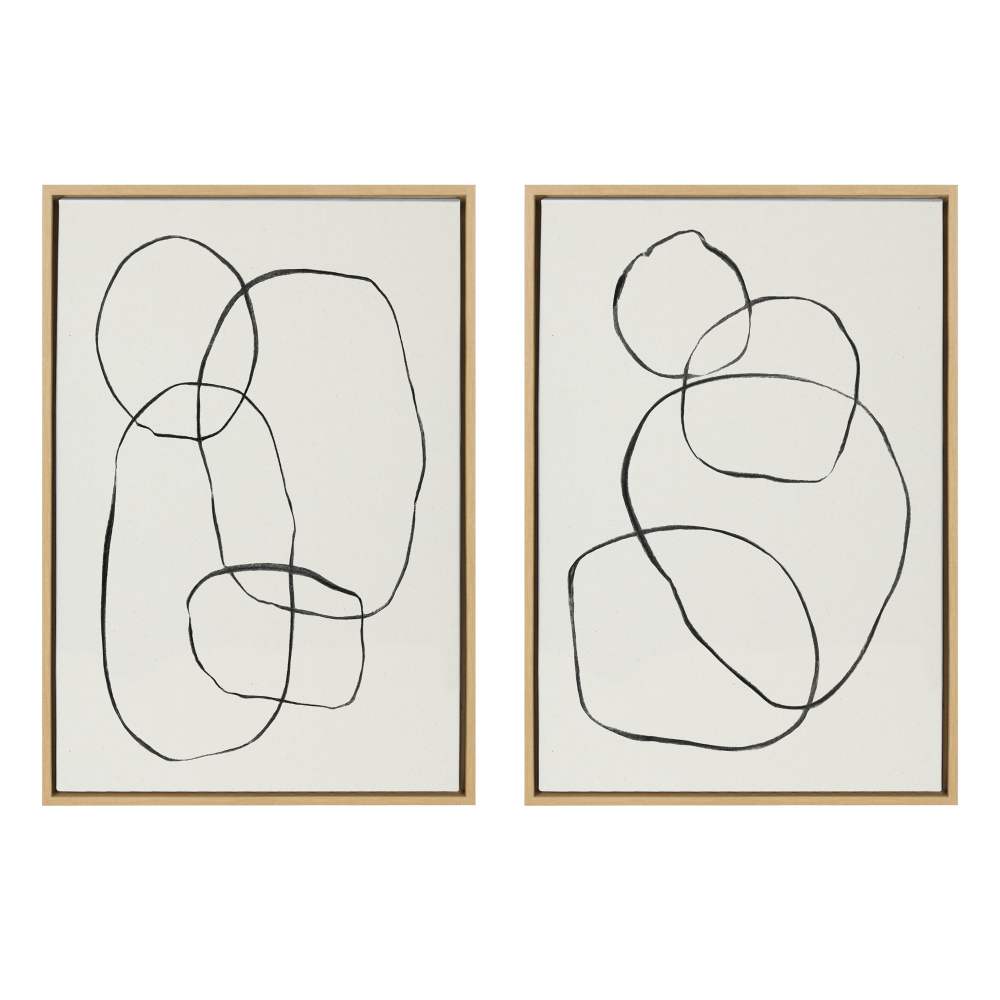 Sylvie Modern Circles and Going in Circles Linen Textured 23 in x 33 in Framed Painting Canvas Art Prints, by Kate and Laurel Set of 2