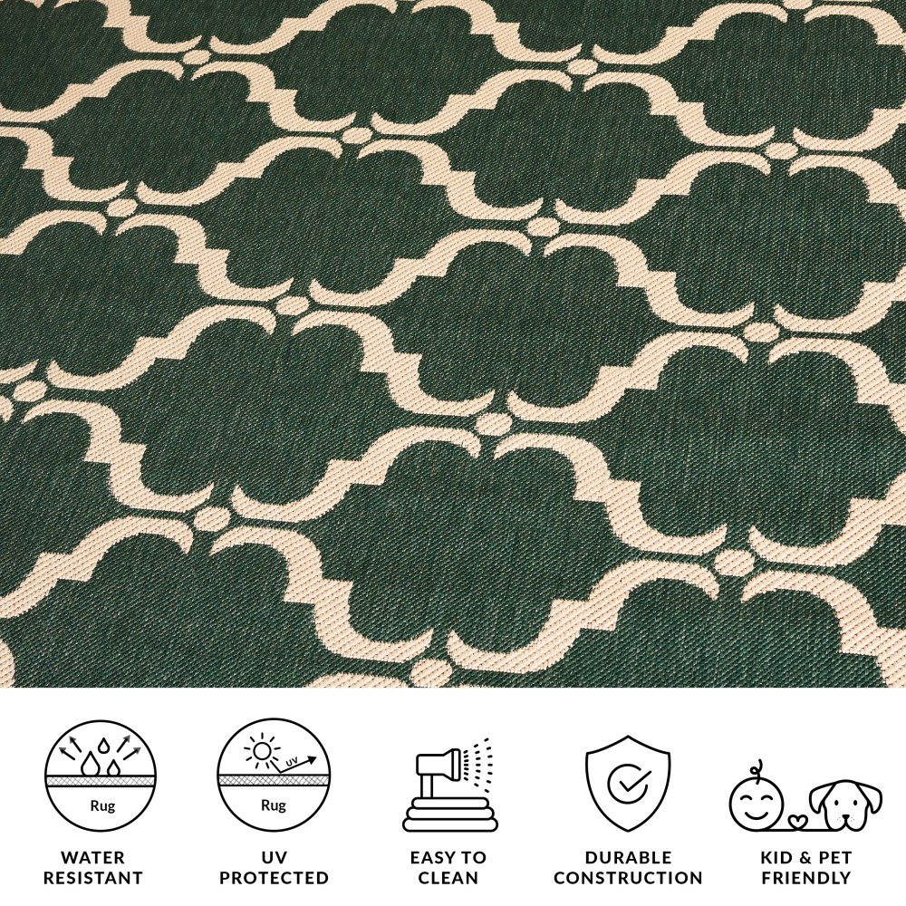 SAFAVIEH Courtyard Estelle Geometric Indoor/Outdoor Area Rug, Dark Green/Beige, 8" x 11" - Image 12