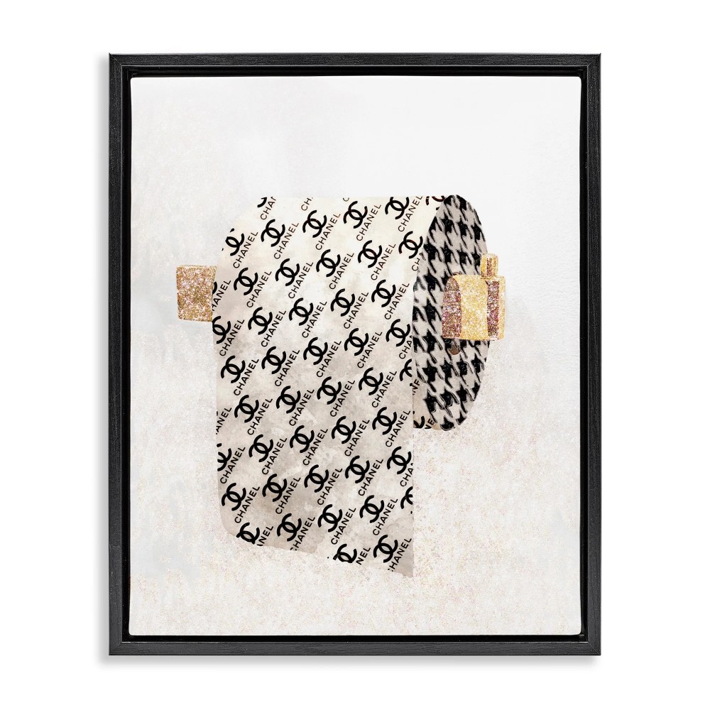 Stupell Industries Fashion Glam Toilet Paper Designer Detailing Jet Black Framed Floating Canvas Wall Art, 1620, by Ziwei Li