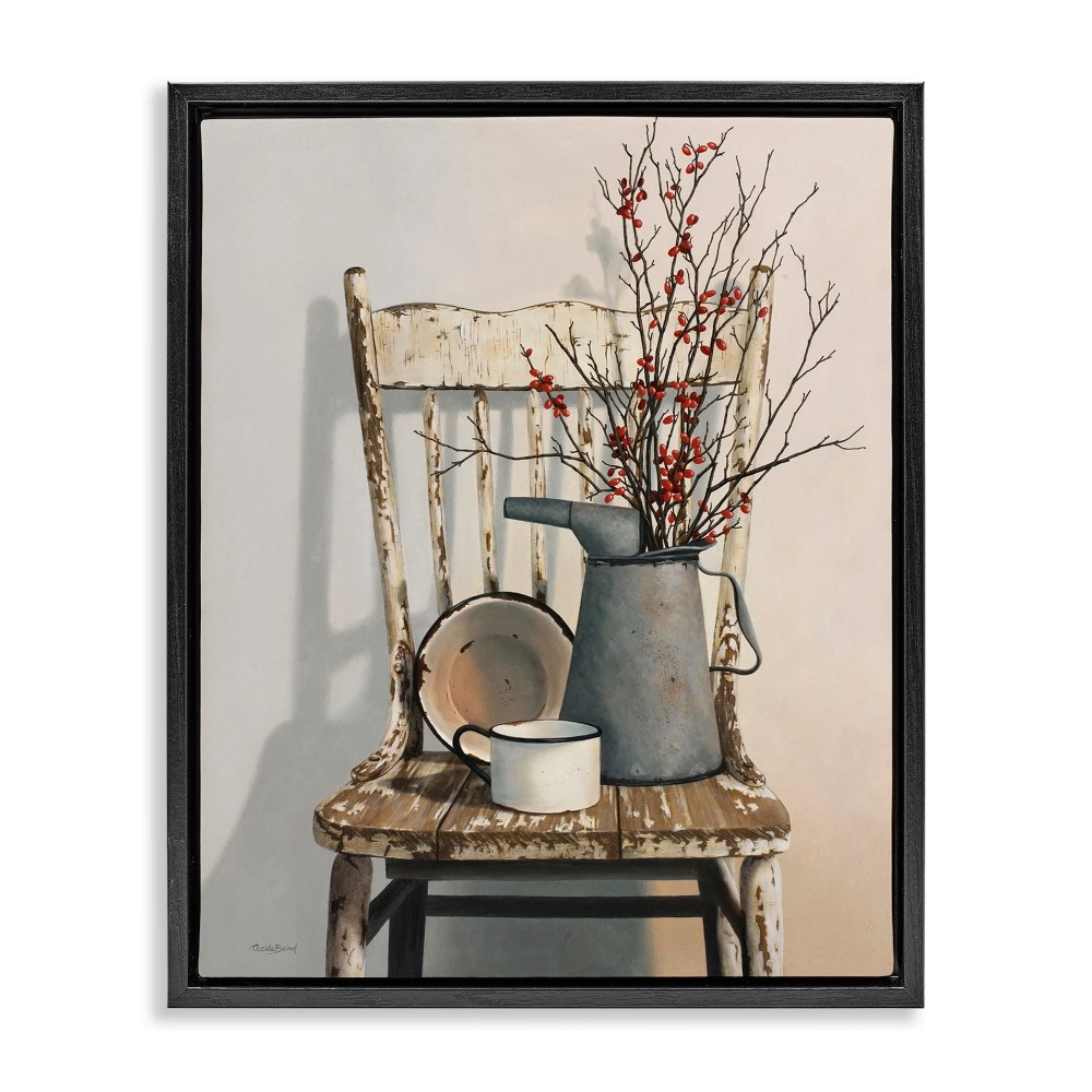 Stupell Industries Vintage Rustic Things Neutral Painting Jet Black Framed Floating Canvas Wall Art, 1620, by Cecile Baird