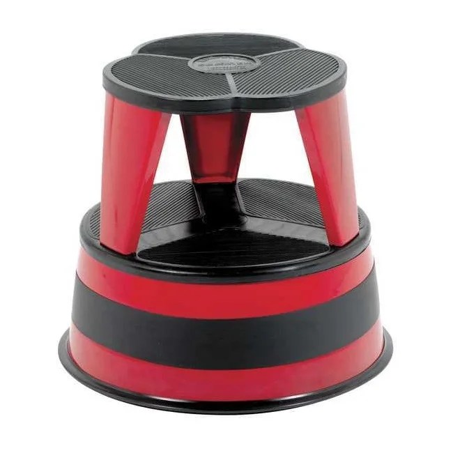 Kik-Step Steel Step Stool 2-Step,350 lb Capacity,16" dia. x 14.25h,Red